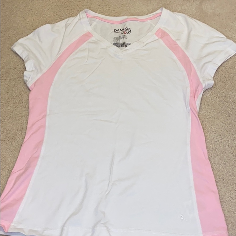 danskin now white and pink active tee